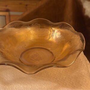 Vintage Amber Floral Glass Bowl